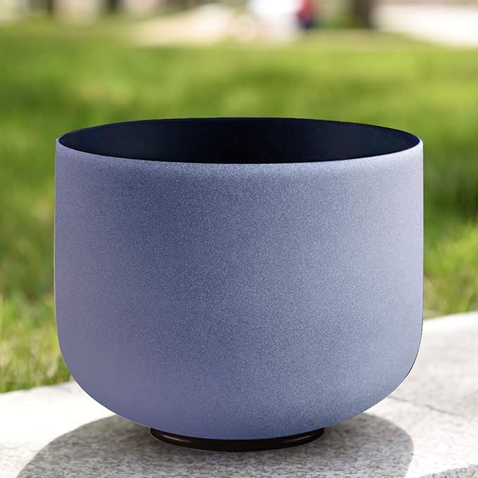 RYAN DVAN 8” A Note Indigo Frosted Third Eye Chakra Crystal Singing Bowl with Free Heavy-Duty Carrying Case and Suede Striker O-Ring - Bloomnest