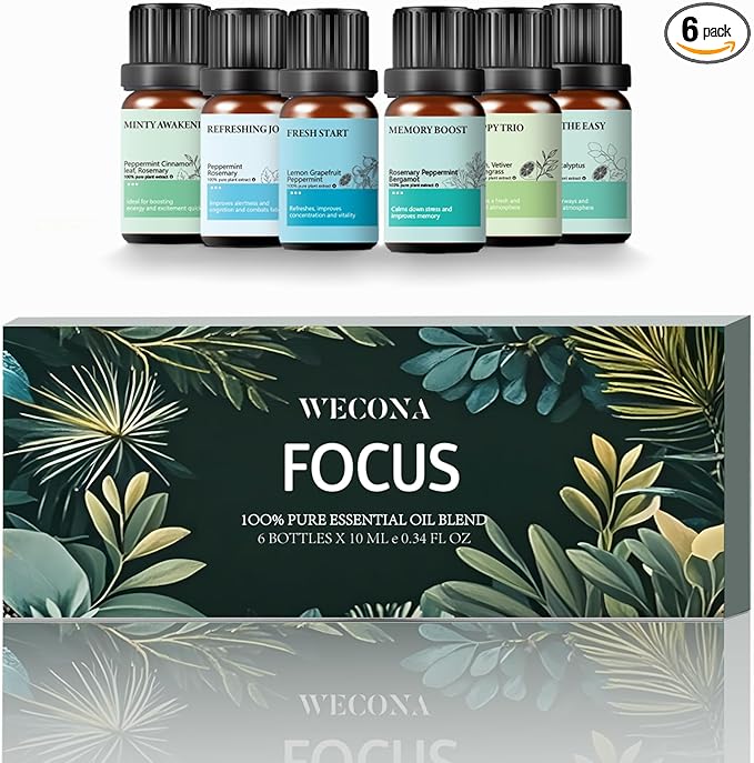 Focus Essential Oil Set – 6x10ml Essential Oils for Diffusers Aromatherapy, Aromatherapy Oil Blends – Huile Essentielle Pour Diffuseur, Fragrance Oils for Candle Making WECONA-NaturalRemedies
