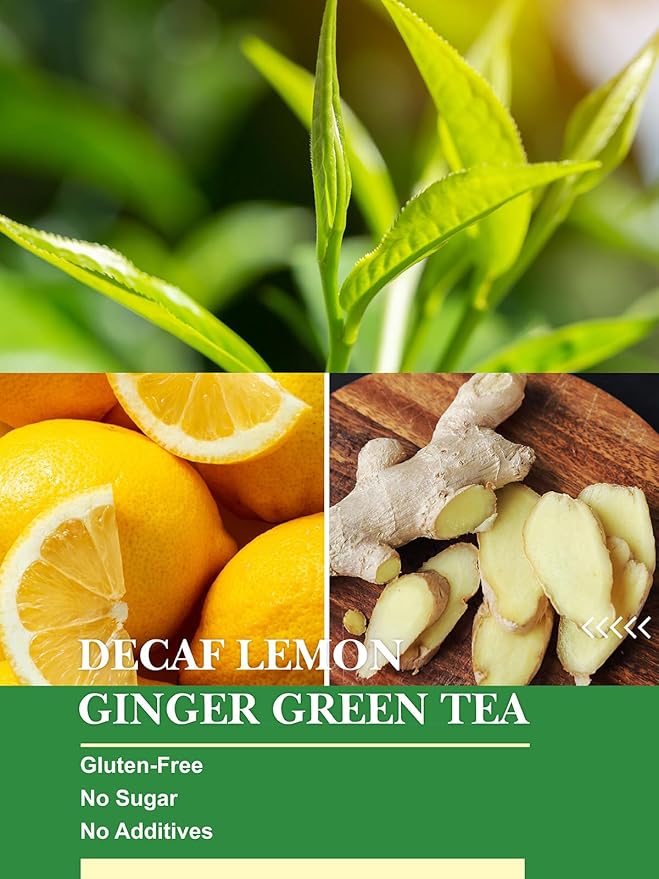 HYNTMYT Decaffeinated Lemon Ginger Green Tea Bags, CO₂ Decaf Green Tea with Lemon and Ginger, Refreshing and Revitalizing, 120 Count - Bloomnest