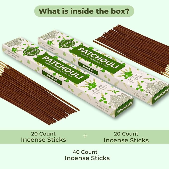 Patchouli Incense Sticks - Total 40 Insence-Sticks - Dual Pack of 20 Insense - Inciensos - Inscents - Natural Non Toxic Ingredients - Incents - Incence - Inscense - Insents TRUMIRI