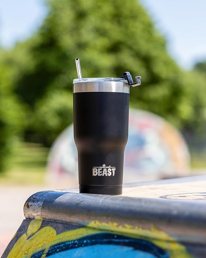 Beast 20 oz Tumbler Stainless Steel Vacuum Insulated Coffee Ice Cup Double Wall Travel Flask (Matte Black) - Bloomnest