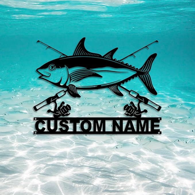 Marlin Fish Custom Metal Sign | Fishing Pole Wall Art Metal Signs Customized | Fisher Name Personalized Home Decor Sign | Custom Signs Outdoor Metal | Indoor Custom Wall Art | Personalized Wall Art - Bloomnest