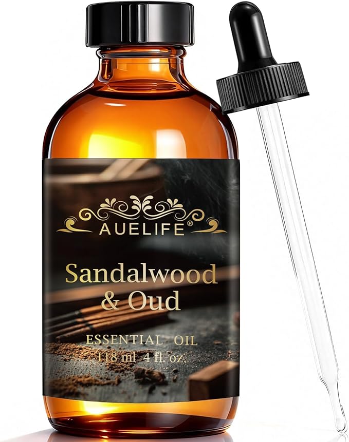 Auelife 4oz Sandalwood & Oud Essential Oils for Diffusers for Home - Woody Fragrance Oil for Candle Making, Soap Making, Father's Day Gifts for Him - Masculine Scent for Men Gift, 118ml Auelife