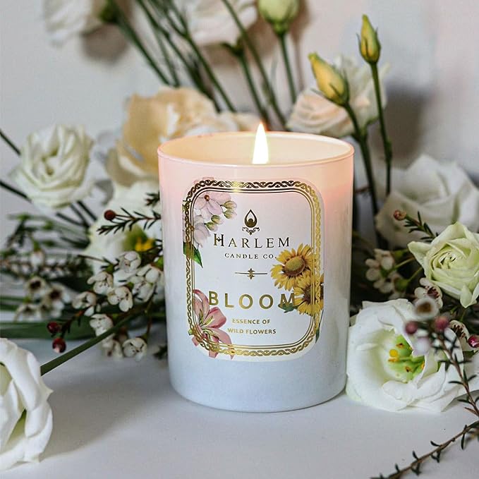 HARLEM CANDLE CO. - Bloom - Luxury Scented Soy Candle, 11 oz - 80-Hour Burn Time | Freesia, Orange Flower, Waterlily, White Rose, Jasmine Violet Leaf | Scented Candles for Home - Bloomnest