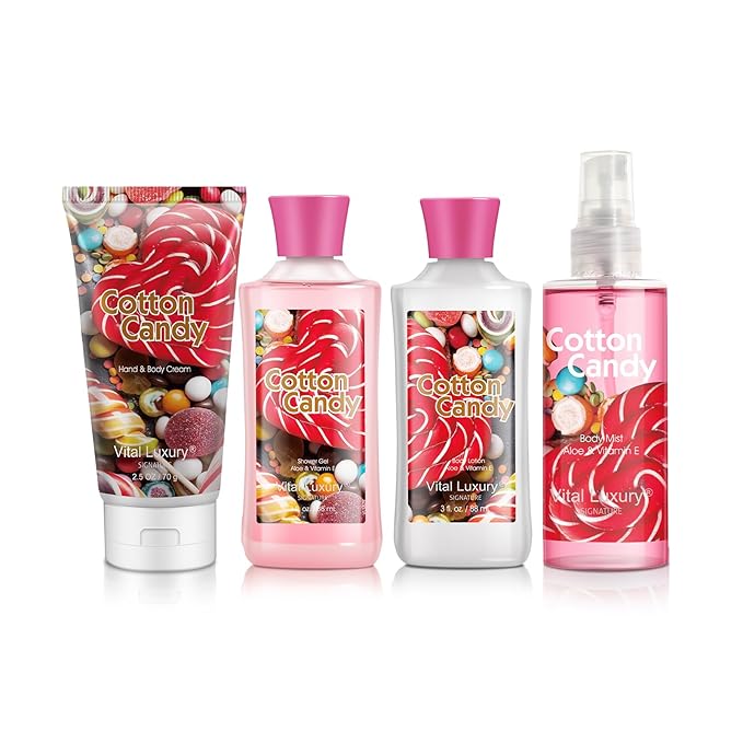 Cotton Candy Bath & Body Kit,3 Fl Oz-4PCS, Home Spa Set Including Body Lotion, Shower Gel, Body Cream, and Fragrance Mist-Ideal Skincare Gift - Bloomnest