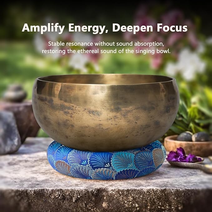 Singing Bowl Cushion for Tibetan Singing Bowls, Handmade Silk Brocade Round Cushion Pillow for Sound Healing and Crystal Sound Bowls Accessories(6.7 Inch,DeepBlue) - Bloomnest