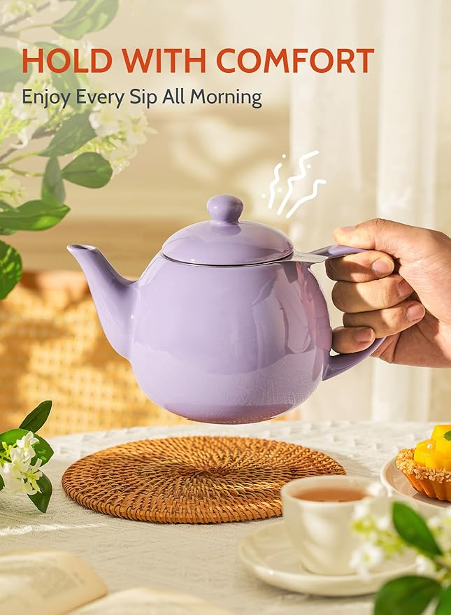 Sweese Teapots for Tea, 27 oz Porcelain Tea pot with Removable Stainless Steel Infuser, Tea Pots for Loose Tea - Purple - Bloomnest