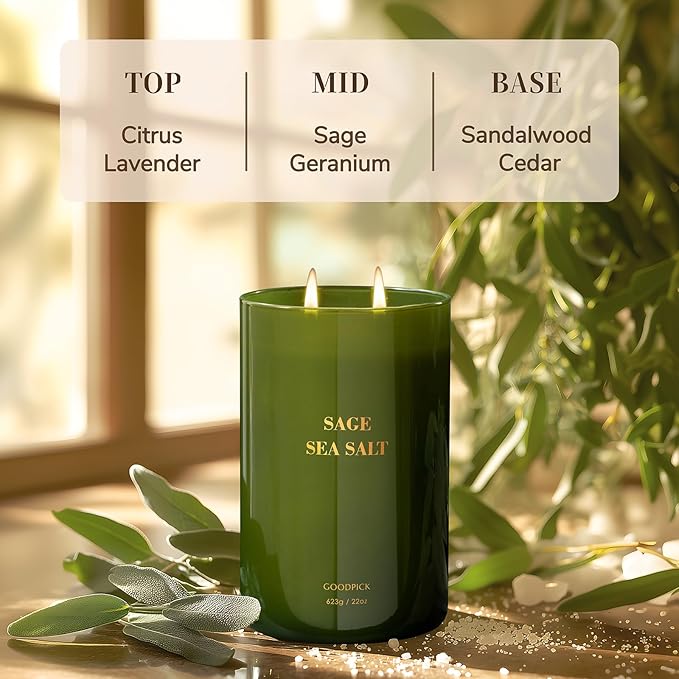 Goodpick Scented Candles, Sea Salt Sage for Cleansing House, Father's Day, Soy Candle for Women, 22oz Large Long-Lasting - Bloomnest