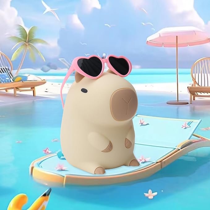 Attivolife Capybara Night Light, Sunglasses Capybara Silicone Lamp for Girls, Touch Nightlight Portable with Dim, Funny Bathroom Table Decor Birthday Xmas Gift for Women Friends（Pink Glasses） - Bloomnest