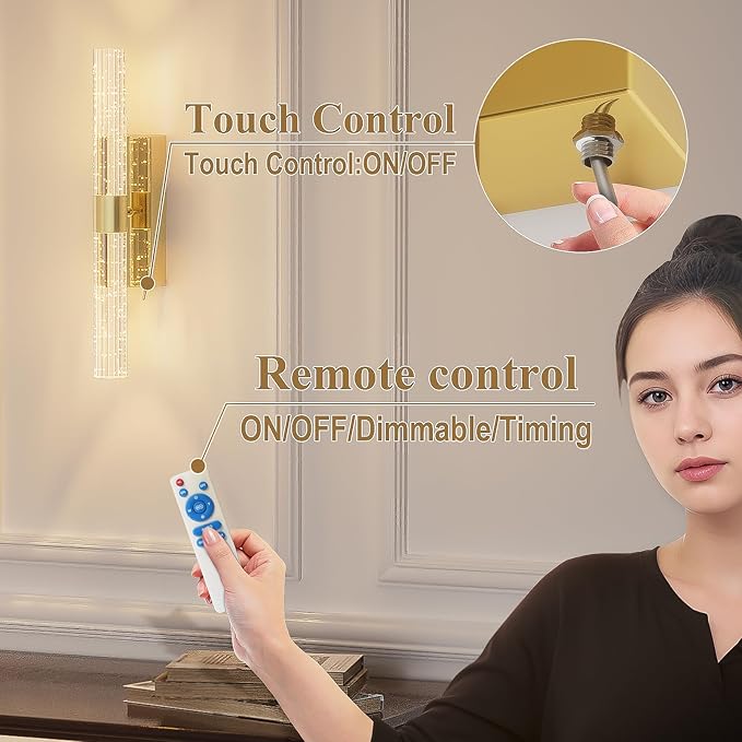 camuucci Battery Operated Gold Wall Sconces Set of 2 Rechargeable Battery Powered Wall Light with 12000mAh Not Hardwired Dimmable Wall Lamp Fixtures for Bedroom Living Room 15.3 Inches - Bloomnest