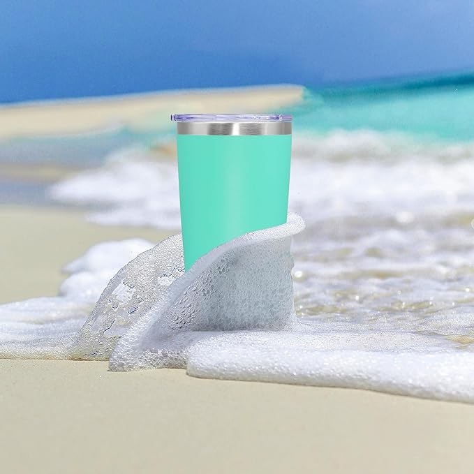 20 oz Tumbler Coffee Travel Tumblers Bulk with Lid Stainless Steel Double Wall Vacuum Insulated Mug Powder Coated Cups fit Car Cupholder for Hot and Cold - Light Blue, 1Pack