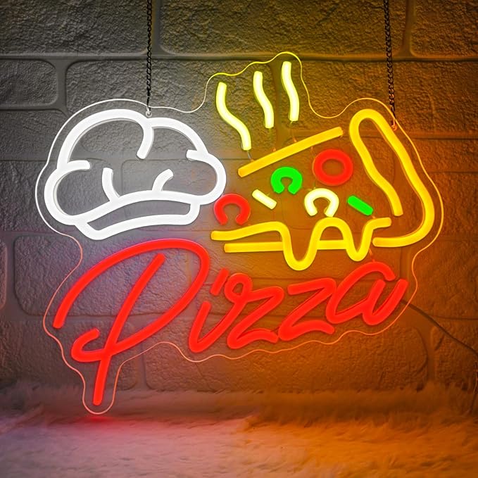 Pizza Neon Sign,Colorful Pizza Neon Signs for Wall Decor,Pizza Shaped Led Signs for Business Fast Food,Dimmable Pizza Neon Lights forKitchen,Light up Pizza Sign for Restaurant Pizza Shop - Bloomnest