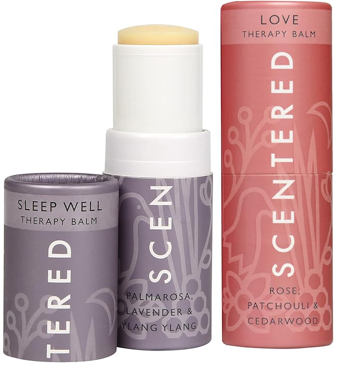 Scentered Aromatherapy Balm Stick Duo for Sleep & Emotional Balance - Roll On Essential Oil Blends of Rose, Lavender, Ylang Ylang - Aromatherapy Gifts for Women - Sleep Well & Love - Bloomnest