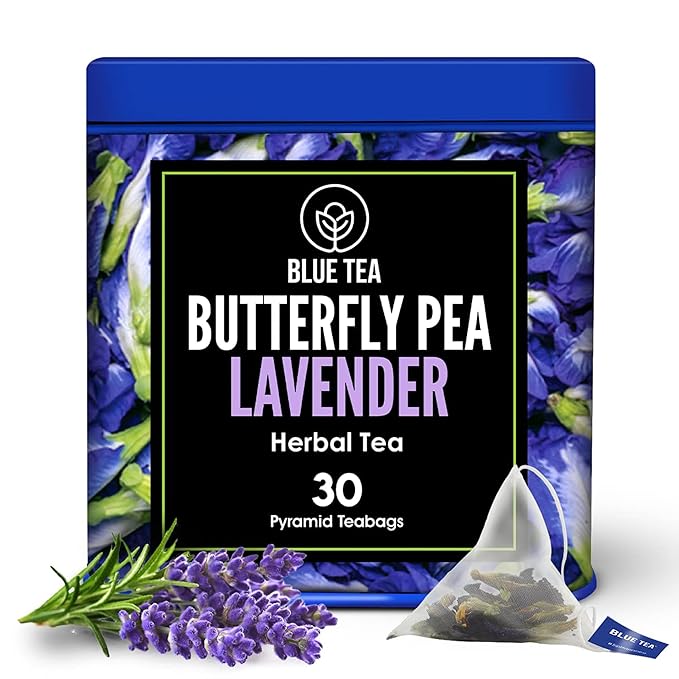 BLUE TEA - Butterfly Pea Flower Tea - Lavender - 30 Count - Pyramid Plant Based Tea Bag | Black Deals Friday 2025 | ANTIOXIDANT RICH | Flower Based - Herbal Tea - Caffeine Free - Detox Tea | Tin Packaging - Bloomnest