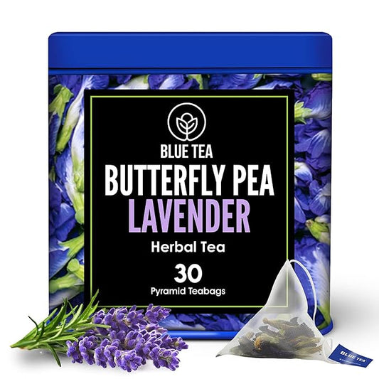 BLUE TEA - Butterfly Pea Flower Tea - Lavender - 30 Count - Pyramid Plant Based Tea Bag | Black Deals Friday 2025 | ANTIOXIDANT RICH | Flower Based - Herbal Tea - Caffeine Free - Detox Tea | Tin Packaging - Bloomnest