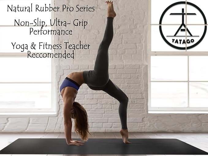 Tatago Hot Yoga Mat Non Slip-Professional Grade Natural Rubber Yoga Mat, Pliates Mat, Stretching Mat or exercise mats for home workout. Nonslip for Hot and Sweaty Classes. Includes Yoga Strap for Carrying and Stretching too. - Bloomnest