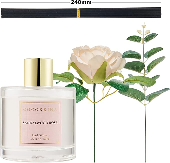 Cocorrina Reed Diffuser Set, Flower Reed Diffuser Sandalwood Rose 6.7 oz, Scented Diffuser with Sticks Home Fragrance Essential Oil for Bathroom Shelf Decor, Living Room, Large Room, 1pack - Bloomnest