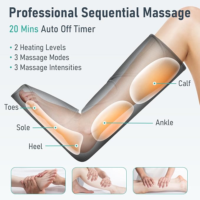 QUINEAR Leg Massager with Heat and Air Compression,Foot and Calf Massager for Circulation and Pain,Compression Boots with 3modes and 3 Intensities,Gift for Dad Mom - Bloomnest