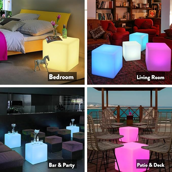 Mr.Go 20-inch LED Lighted Cube Table, Large LED Cube Chair Light, 16 RGB Colors Glowing Cube Seat w/Remote - Rechargeable - Waterproof - Home Outdoor Patio Pool Bar Stage Party Lighting Decoration - Bloomnest
