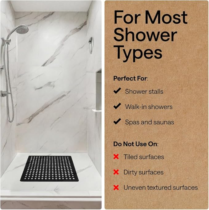 GORILLA GRIP Patented Square Shower Stall Mat, Small Bathtub Floor Mats for Stand Up Showers, Suction Cups and Drainage Holes, Machine Wash, Soft on Feet, Bathroom Accessories 21x21 Inch, Black Opaque - Bloomnest