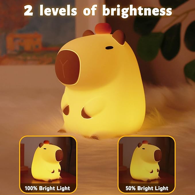 Attivolife Capybara Night Light, Cute Animal Silicone Nightlight with Dimmable & Timer, Portable Rechargeable LED Touch Lamp, Bedroom Table Decor Birthday Present for Boy Girl - Bloomnest