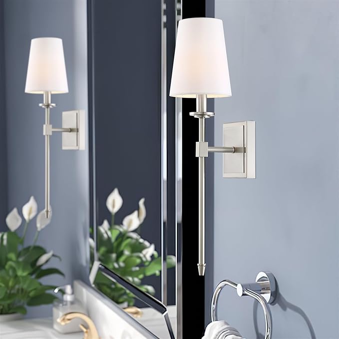 Kira Home Torche 20" Wall Sconce/Wall Light + Linen Shade, Brushed Nickel Finish - Bloomnest