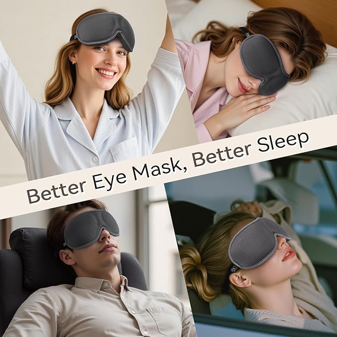 Ultra-Thin 3D Sleep Mask for Side Sleepers, Men, Women, Lash Extensions – Soft, Breathable and Lightweight Blackout Sleeping Eye Mask for Travel, Naps, Airplane, Adjustable, Mens (Gray) - Bloomnest