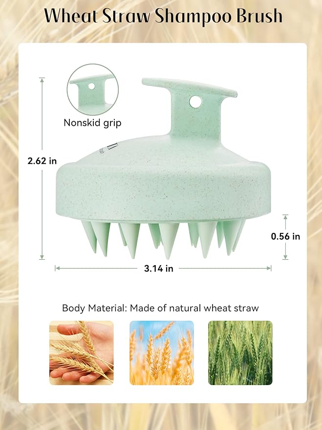 HEETA Scalp Massager Hair Growth, Soft Silicone Scalp Scrubber Shampoo Brush for Exfoliation, Dandruff Removal & Head Massage Stress Relax, Wet & Dry Use for Thick, Thin Hair Care, Wheat Straw Green HEETA