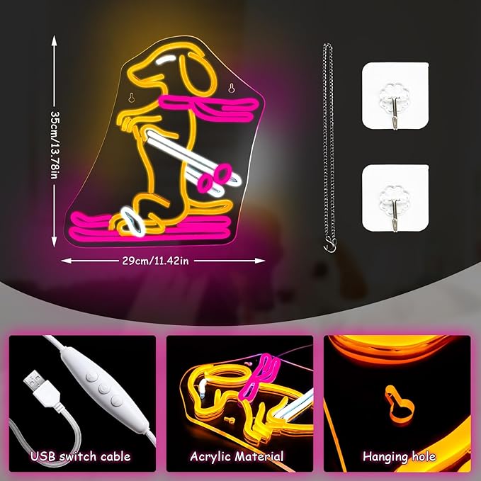 Lucunstar Skiing Dachshund Neon Sign Dog LED Sign for Wall Decor Dachshund Decor USB Connectivity Adjustable Brightness Ski Neon Light Up Pet Shop Bedroom Wall Gifts for Dog Lover - Bloomnest