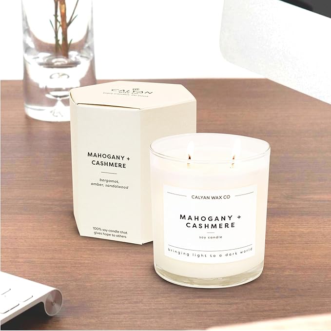 Calyan Wax Mahogany & Cashmere Scented Candle, 37 Hour Burn Time, Aromatherapy Soy Candles, Non Toxic & Vegan Soy Wax, Glass Tumbler Scented Candles, 12.5oz - Bloomnest
