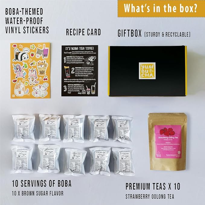 YUMBUCHA Boba Kit Set - DIY Boba Tea Making Kit with Strawberry Oolong & Tapioca Pearls - Create 10 Delightful Drinks - Exquisite Loose Leaf Teabags Included - Boba Tea Gift Set for Tea Lovers - Bloomnest