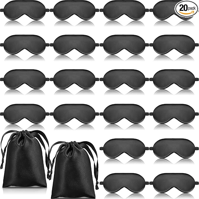 20 Pieces Silk Sleep Eye Mask with Elastic Strap Soft Sleeping Mask Eye Cover Satin Blindfold for Women Men Kids Sleeping Travel Eye Shades Including 2 Pieces of Black Bags(Black) - Bloomnest