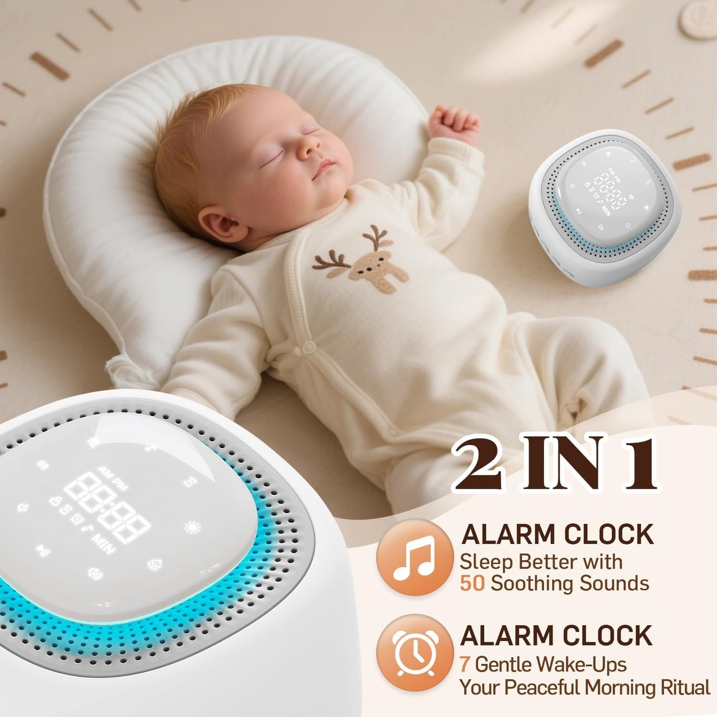 Sound Machine,White Noise Sound Machine with 50 Soothing Sounds 9-Color Night Light Memory Function Timer Alarm Clock &11 Volume Levels Portable Noise Machine for Sleeping Baby Kids Adults Travel Home