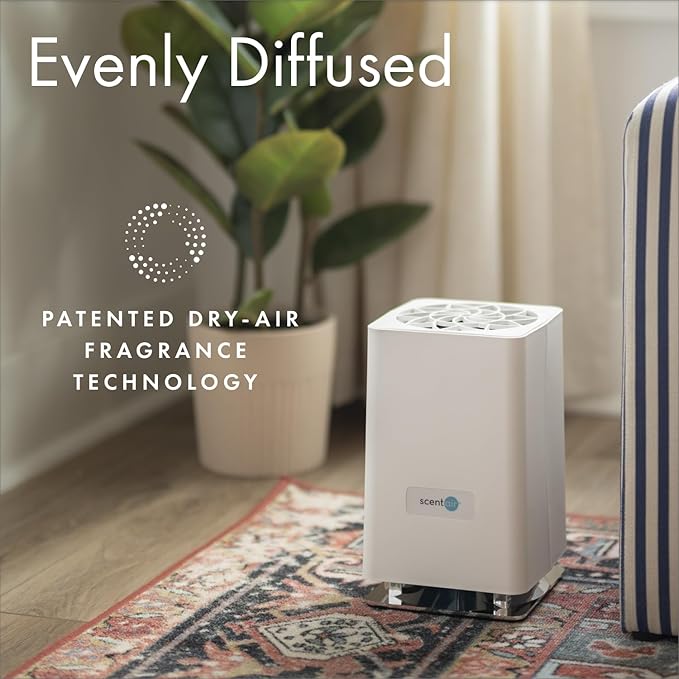 ScentAir Whisper Home | White Diffuser Machine, Scents up to 800 Sq. Ft Room, Compatible with Alexa & Google, WiFi & Bluetooth Enabled - ScentAir Cartridge Golden Bamboo