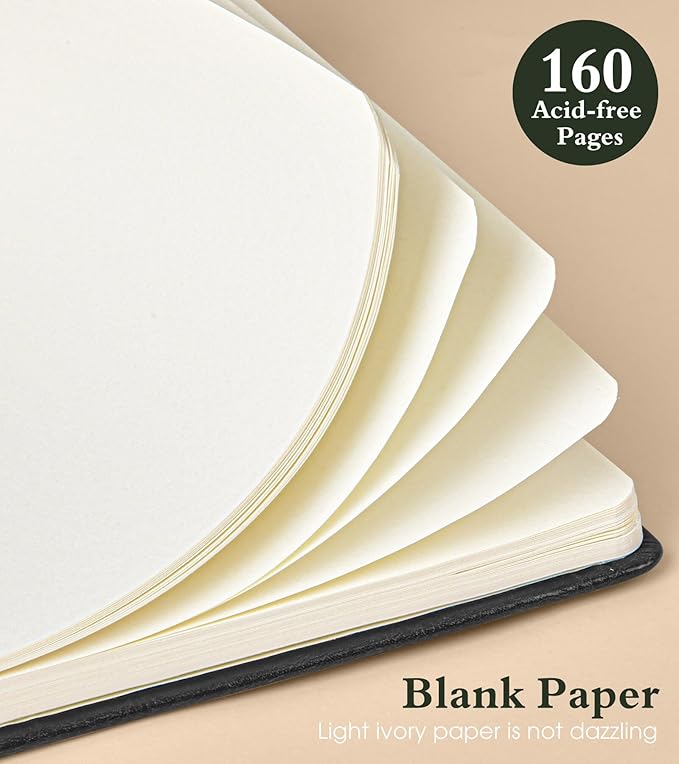 PAIBAS Blank Journal Notebook for Women Men,160 Pages,A5 Hardcover Sketchbook for Drawing, Sketch book, Unlined Notebooks for School,Work, Note Taking,Travel Journals for Writing 5.8"x8.5" (Black) - Bloomnest