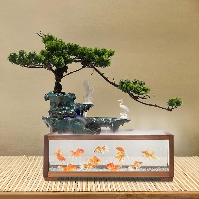 Tabletop Water Fountain, Indoor Waterfall with Mist Maker and Water Wheel for Home Office Decor for Good Luck Wealth - Bloomnest