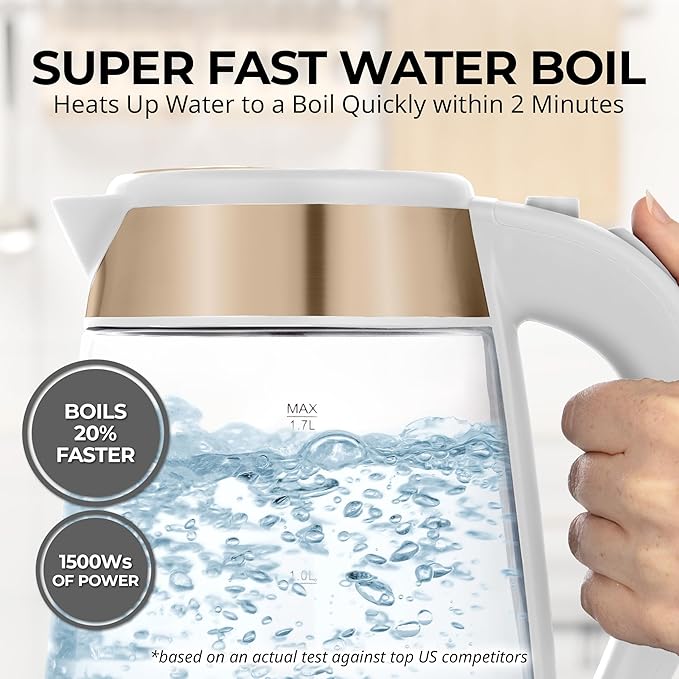 Zulay Kitchen Fast Boiling Electric Water Kettle - 1.7L, 1500W, Auto Shut-Off for Overboil & Boil Dry Protection, Cool-Touch Handle, 360° Base - Rapid Teapot Boiler For Coffee & Tea - White Copper - Bloomnest