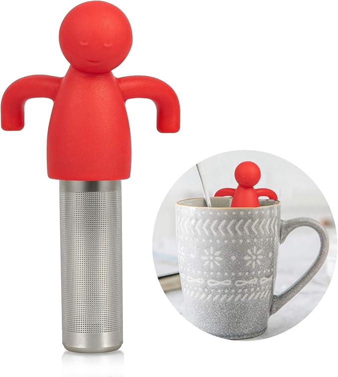 Leden Tea Infuser Cute Tea Strainer for Loose Tea Stainless Steel Fine Mesh Tea Ball Steeper with Silicone Lid for Mug and Cup, Red - Bloomnest