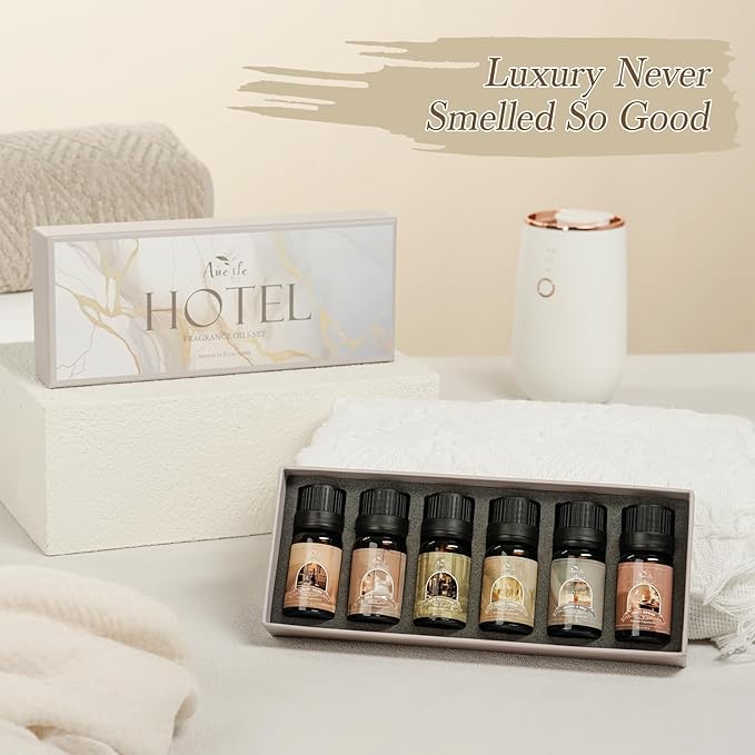 Hotel Essential Oils Set - 6 Premium Scents for Diffuser, Aromatherapy, Home, Spa, Candle Making, Fragrance Oil Set - Hotel Lobby, White Tea Thyme, Good Night, Jasmine Mint, Orange, Luxurious Night - Bloomnest