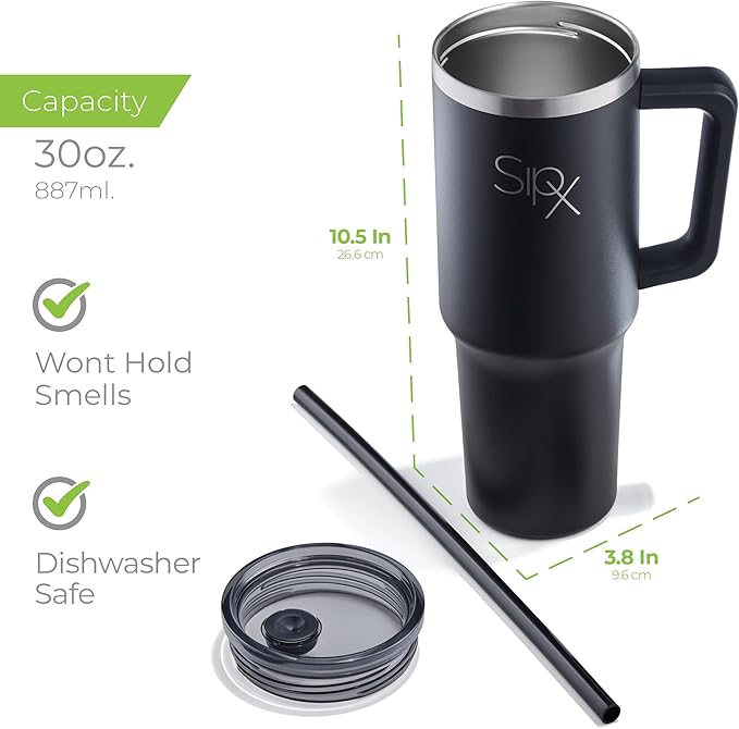 SIPX™ Insulated Tumbler With Lid And Straw, 30oz. Tumbler With Handle Keeps Cold 12 Hours, Water Bottle Thermos With Lid, BPA-Free Reusable Insulated Coffee Tumblers, Travel Mug Great For Beach Party - Bloomnest