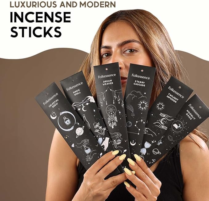 Folkulture Incense Sticks Gift Set | Pack of 12 Insense Sticks (240) with Incense Holder | Non Toxic Palo Santo Incense Sticks, Sandalwood Incense | Organic Inscents-Sticks for Meditation