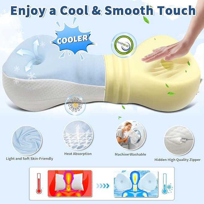 Neck Support Pillow, Small Cervical Neck Roll Pillow Memory Foam, Cervical Traction Device, Premium Neck Bolster Pillow for Side Sleepers, Camping & Travel Pillow with Portable Bag (sky blue) - Bloomnest
