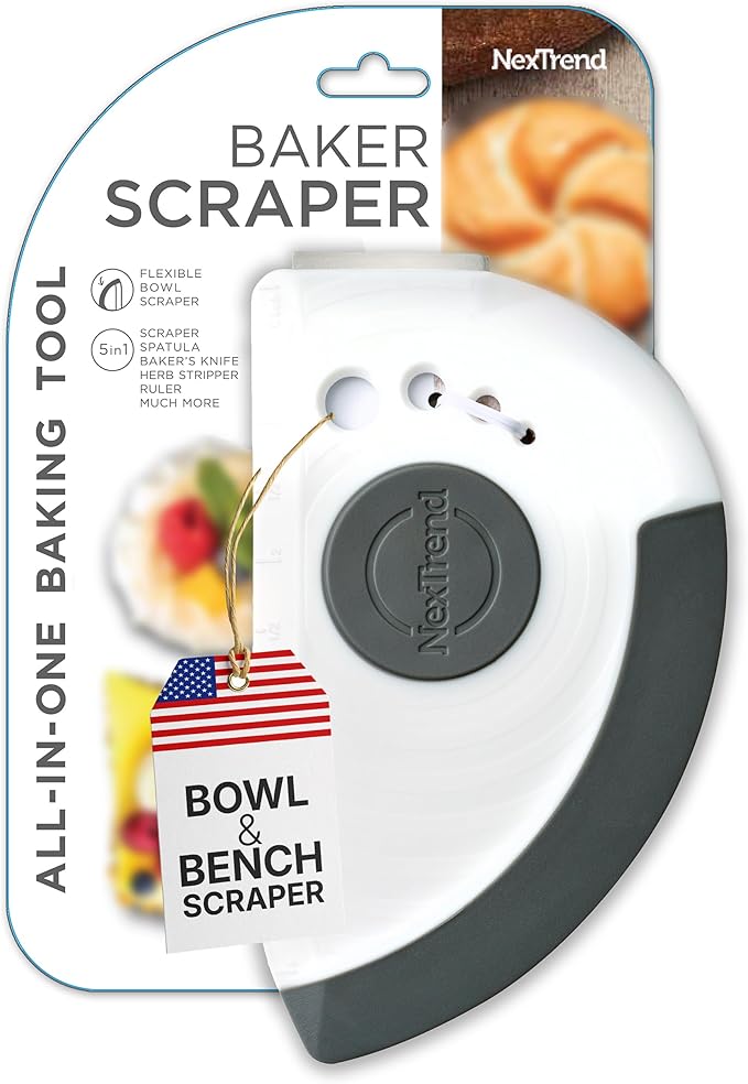 Nextrend BakerScraper – 5-in-1 Flexible Bowl Scraper, Bench Scraper and Dough Scraper with Stainless Steel Edge, Ruler & Herb Stripper – BPA Free, Dishwasher Safe - Gray - Bloomnest