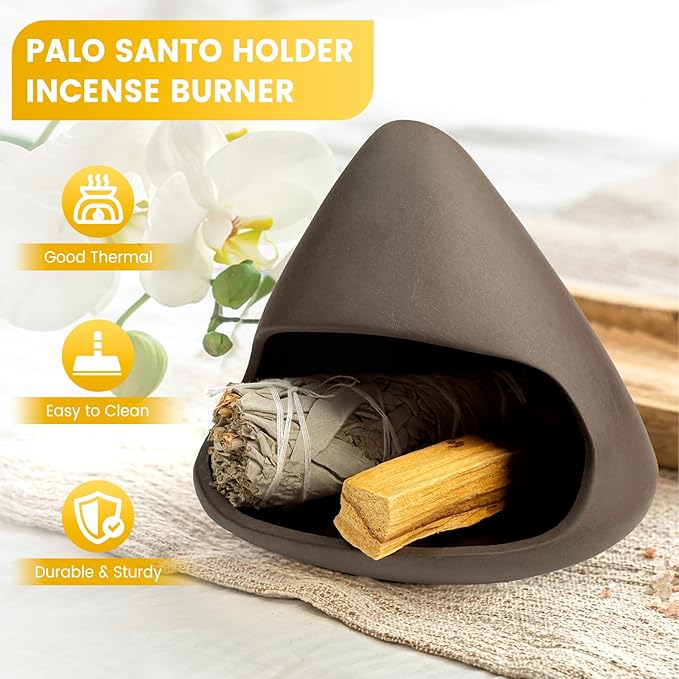 Handcrafted Clay Smudge Pot-Mini Chimenea Incense Holder Burner for Sage, Copal & Palo Santo-Palo Santo Holder Burner-Perfect Anxiety Relief Gift for Women, Zongzi Style, Black - Bloomnest