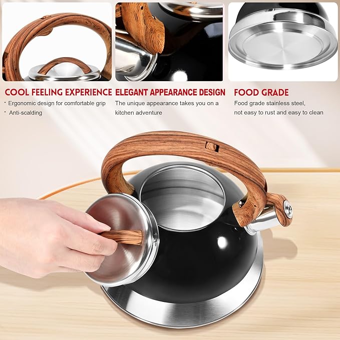 GGC Whistling Tea Kettle for Stove Tops, 3.1QT/3L Tea Kettles for Boiling Water Coffee or Milk, Stainless Steel Tea Pot with Anti-Heat Handle and Simple Touch Button to Control Kettle Outlet - Bloomnest