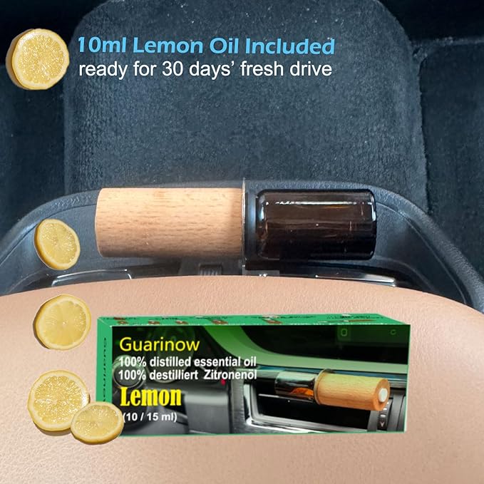 Refillable Car Essential Oil Diffuser with Lemon Oil (10ml), 30 Days’ Vent Clip Air Freshener Commuter Aromatherapy Non-toxic Strong Natural Fragrance Odor-fighting Fresh Scent for Women Men (1 Set) - Bloomnest