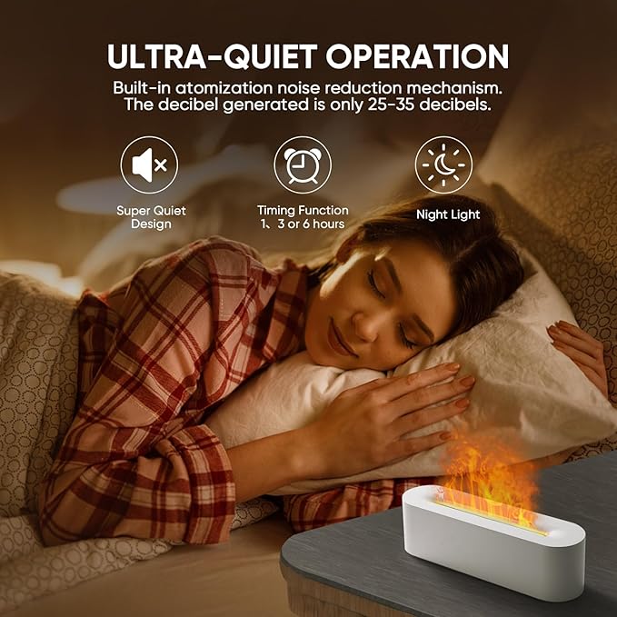 Essential Oil Diffuser, Fireplace Flame Fire Oil Diffuser, 150ml Ultrasonic Cool Mist Aromatherapy Humidifier, Scent Aroma Diffuser with 7 Colors Light, Timer & Auto-Off for Home, Room (White) - Bloomnest