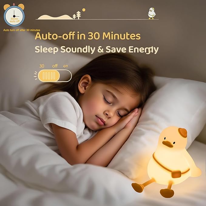 Duck Night Light for Kids 3 Levels Dimmable Silicone Animal Nursery Light,Adorable Rechargeable 30min Timmer Novelty Bedside Touch Lamp,Baby Nursery Kids Room Decor,Gifts for Girls boy - Bloomnest