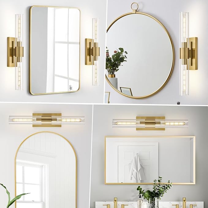 Gold Bathroom Vanity Lights Over Mirror,Modern Wall Light Fixture Sconce with Clear Glass for Bedroom,Bathroom,Hallway. - Bloomnest
