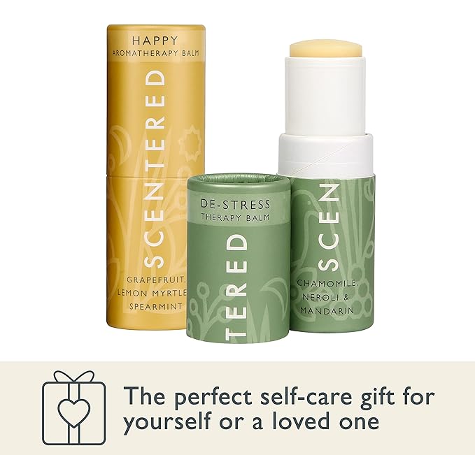 Scentered Aromatherapy Balm Stick Duo for Stress Relief & Positivity - Roll On Essential Oil Blends of Grapefruit, Lemon, Chamomile - Aromatherapy Gifts for Women - De-Stress & Happy - Bloomnest